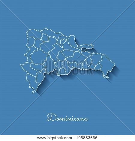 Dominicana Region Map: Blue With White Outline And Shadow On Blue Background. Detailed Map Of Domini