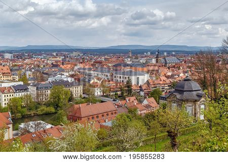 view of Bamberg historic center from Michaelsberg Abbey Germany