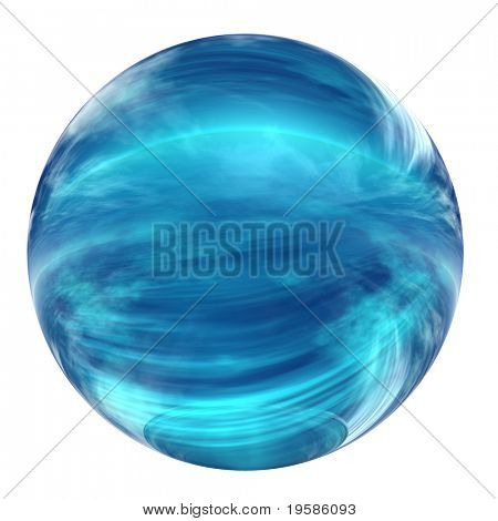 3D Glaskugel isoliert auf weiss, was einen blauen Himmel