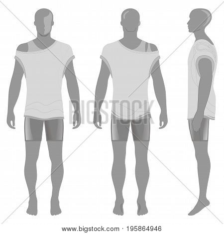 Man's silhouette in summertime clothes: short sleeve t-shirt and briefs (front side & back view). Vector illustration isolated on white background