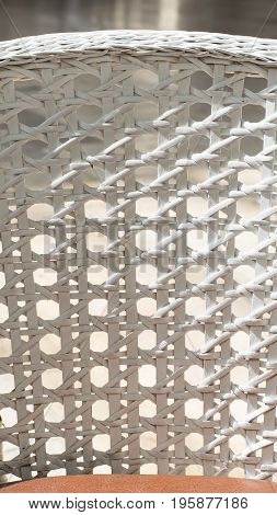 White wicker backrest. Close up texture. Background.