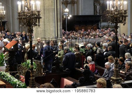 ZAGREB, CROATIA - APRIL 14: Worshippers gather to look at the relics of St. Leopold Mandic in Zagreb cathedral, Zagreb, Croatia on April 14, 2016.