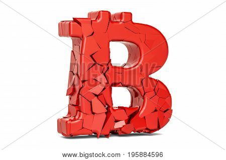 Broken Bitcoin Symbol 3D rendering isolated on white background