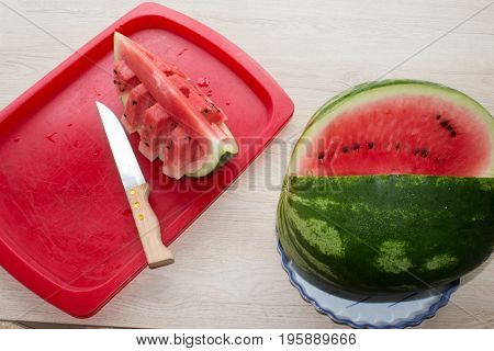 Refreshing desserts of watermelon. juicy and tasty watermelon on table Summer and fresh watermelon topic