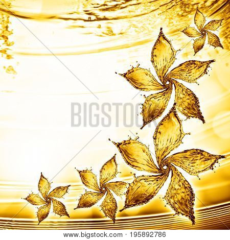 flower made of water splash of yellow color. 3d rendering