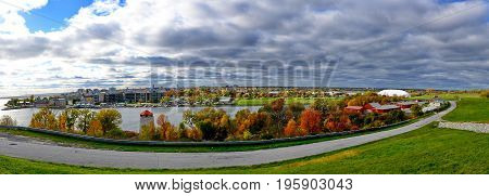 Autumn landscape with lake and trees, Canada