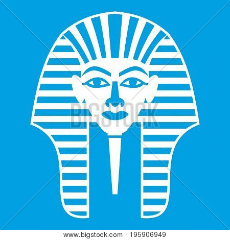 Tutankhamen mask icon white isolated on blue background vector illustration