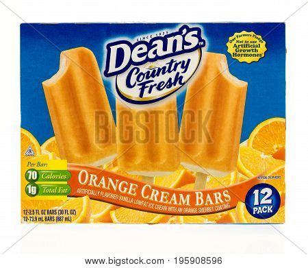 Winneconne WI - 15 July 2017: A boxof Dean's Country Fresh orange cream bars on an isolated background.