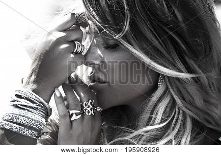 Portrait Of Blonde Woman With Jewelry.