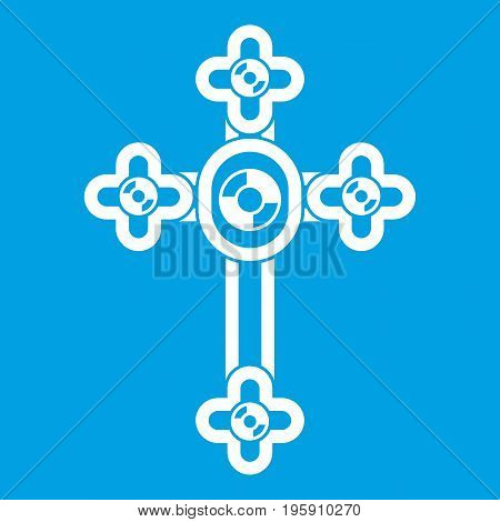 Cross with diamonds icon white isolated on blue background vector illustration