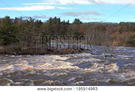 Roar from the big Merrimac River near Concord, New Hampshire