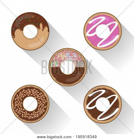 Donut set with sprinkles isolated tasty cream doughnut. Pastry snack cake breakfast donut food bakery sugar chocolate delicious.