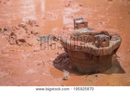 Worker Installing Wet-process Bored Pile For Outside Public Construction