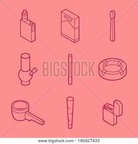 Smoking flat outline isometric set. Vector illustration, EPS 10