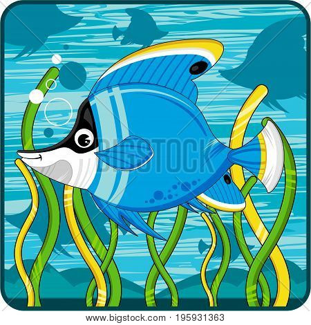 Cute Cartoon Tropical Fish Character Swimming Underwater