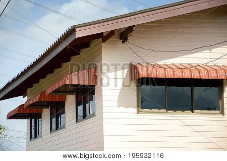 close up rainproof awning of slide window