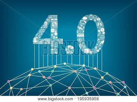 Industry 4.0 and industrial internet of things concept with vector illustration of a connected digital world