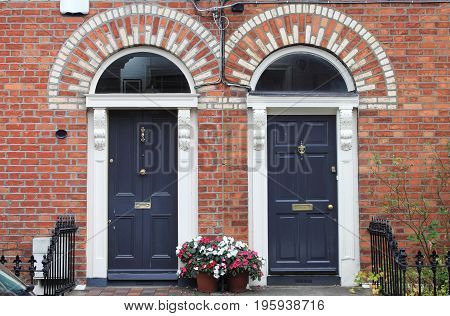 Two blue georgian doors in Dublin, Ireland