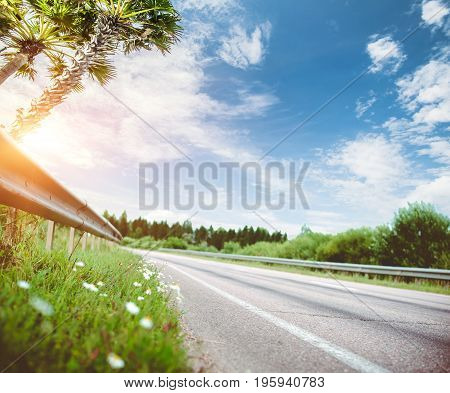 Road way forward direction. Summer day landscape