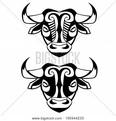 heads of bulls - vector black and white can be used for logos and mascots tattoos