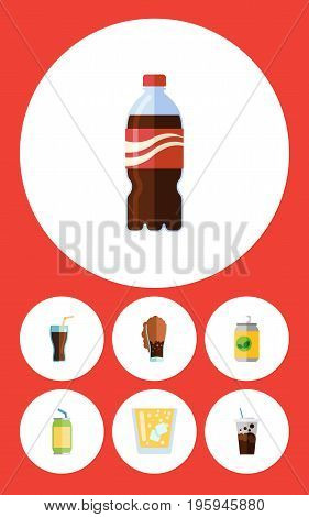 Flat Icon Beverage Set Of Beverage, Lemonade, Carbonated And Other Vector Objects