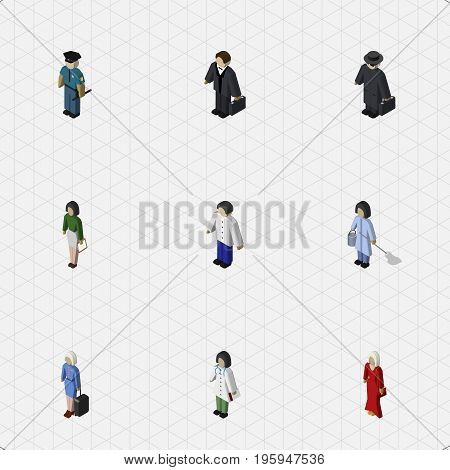 Isometric Person Set Of Doctor, Pedagogue, Detective And Other Vector Objects