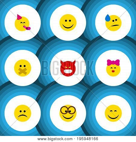 Flat Icon Face Set Of Tears, Joy, Smile And Other Vector Objects