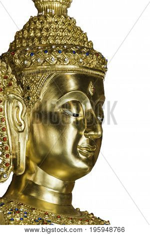 Head of golden Budhha Image on white background