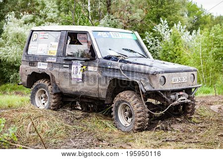 LUBOTIN UKRAINE - JULY 23 2016: RFC Ukraine Wild Boar Challenge 2016. Toyota LandCruiser Prado 70.