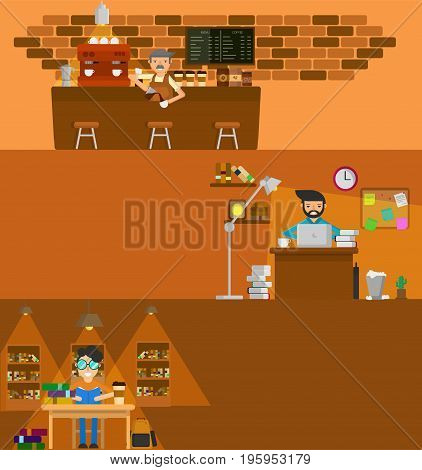 coffee work background vector graphic or banners illustration