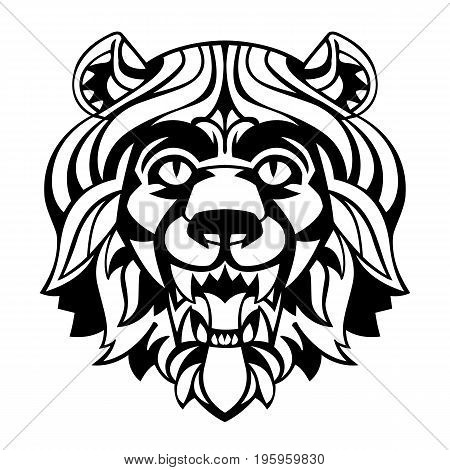 head of a lion with a magnificent mane stylized antique suitable for tattoos mascots logos