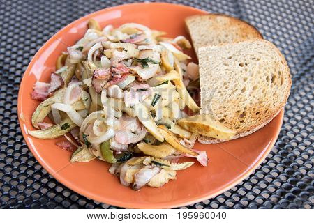 Lactarius piperatus with onion and salted and toasted bread