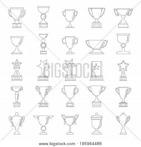 Gold cup awards icons collection in black simple line style isolated on white background. Elements for cup awards design and web