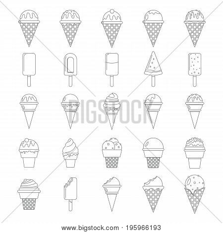 Collection of 25 vector ice cream illustrations isolated on white background ror tasty food ice cream design and web