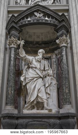 The statue of St. Thomas by Le Gros in the Archbasilica St.John Lateran San Giovanni in Laterano in Rome. Rome Italy June 2017