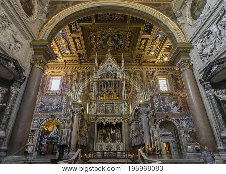 Basilica di San Giovanni in Laterano. Papal Archbasilica of St. John Lateran. Details of interior. Rome. Italy June 2017