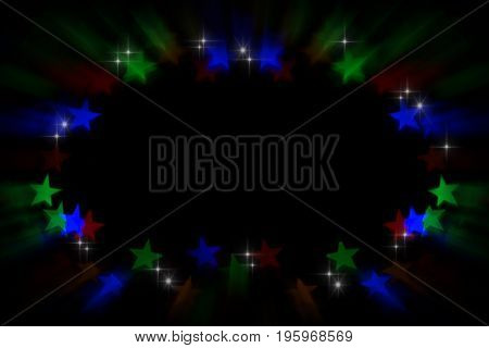 Bokeh light frame circle of stars on a black background.
