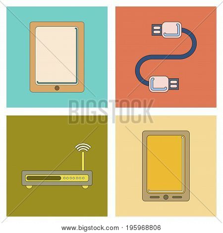 assembly of flat icon Wi fi modem mobile phone gadget usb cable