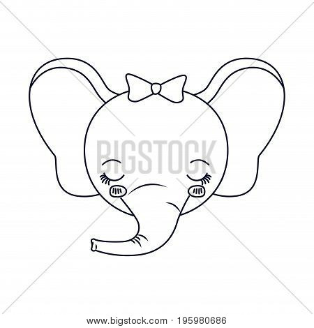 sketch silhouette caricature face of female elephant animal eyes closed expression vector illustration