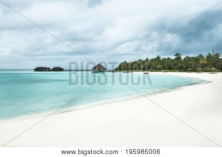 Beach, white sand, a lagoon. Maldives icland