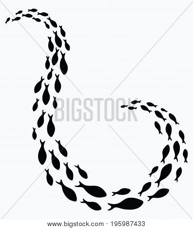 Silhouettes of groups of sea fishes. Colony of small fish. Icon.