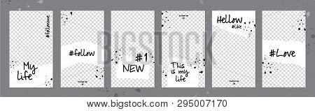 Vector Commercial Stories Template. Set Black And White Photo Frames. Mockup For Photo Isolated On T