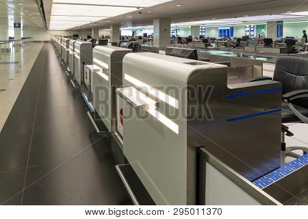 Dubai, Uae - April 2. 2019. Empty Check-in Area At Dxb Airport