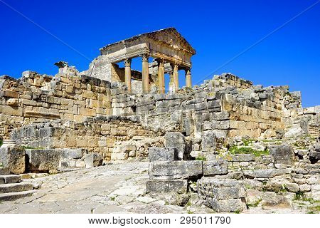 View Of The Capitol Temple In The Archeological Site Of Dougga, Tunisia.