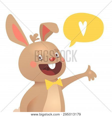 Happy Easter Greeting Card With Bunny And Eggs. Vector Cartoon Illustration. Cute Stylish Characters