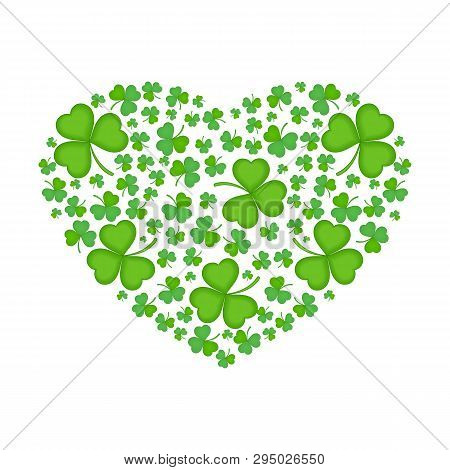 Clover Leaves Forming A Heart Shape Isolated On White Background.
