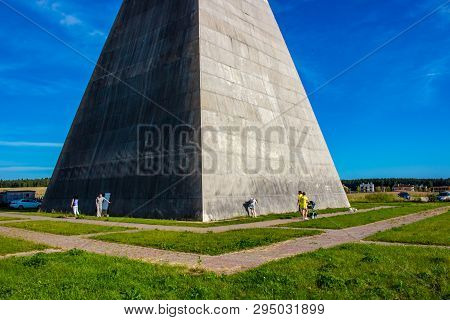 Moscow Region, Russia - July 2015: Energy Pyramid Golod (goloda) On Novorizhskoye Highway