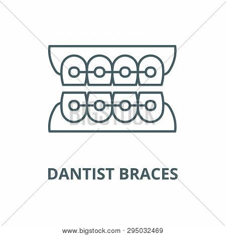 Dantist Braces Line Icon, Vector. Dantist Braces Outline Sign, Concept Symbol, Flat Illustration