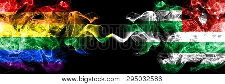 Gay Vs Abkhazia, Abkhazian Smoke Flags Placed Side By Side. Thick Colored Silky Smoke Flags Of Pride