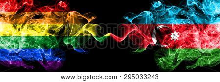 Gay Vs Azerbaijan, Azerbaijani Smoke Flags Placed Side By Side. Thick Colored Silky Smoke Flags Of P